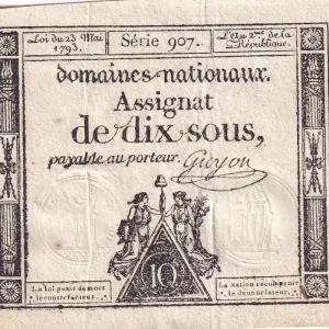 Billet France 10 Sous - Femmes, bonnet frigien (23-05-1793)- Sign. Guyon - Série 907 - L.165 Acheter Direct