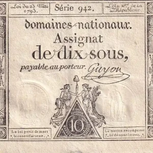 Réduction Billet France 10 Sous - Femmes, bonnet frigien (23-05-1793)- Sign. Guyon - Série 942 - L.165