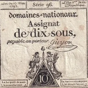 Billet France 10 Sous - Femmes, bonnet frigien (23-05-1793)- Sign. Guyon - Série 96 - L.165 Expédition Rapide