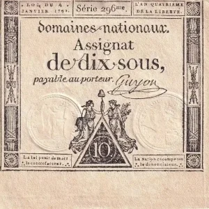 Billet France 10 Sous - Femmes, bonnet frigien (04-01-1792)- Sign. Guyon - Série 296 - L.148 Satisfait Ou Remboursé