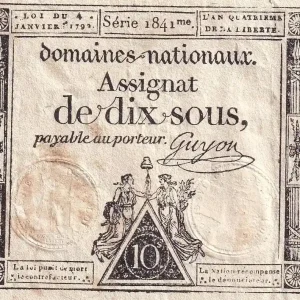 Paiement Sécurisé Billet France 10 Sous - Femmes, bonnet frigien (04-01-1792)- Sign. Guyon - Série 1841 - L.148
