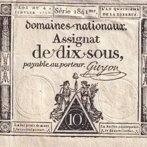 Billet France 10 Sous - Femmes, bonnet frigien (04-01-1792)- Sign. Guyon - Série 1841 - L.148 Exclusif