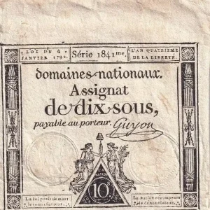 Billet France 10 Sous - Femmes, bonnet frigien (04-01-1792)- Sign. Guyon - Série 1841 - L.148 Satisfait Ou Remboursé