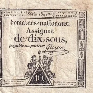 Billet France 10 Sous - Femmes, bonnet frigien (04-01-1792)- Sign. Guyon - Série 1841 - L.148 Livraison Gratuite