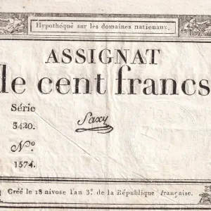 Commander Maintenant Billet France 100 Francs - 18 Nivose An III - (07.01.1795) - Sign. Saxy - Série 3420 - L.173