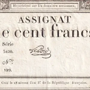 Billet France 100 Francs - 18 Nivose An III - (07.01.1795) - Sign. Lehord - Série 3420 - L.173 Édition Limitée