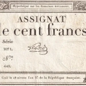 Haute Qualité Billet France 100 Francs - 18 Nivose An III - (07.01.1795) - Sign. Lehord - Série 1071 - L.173