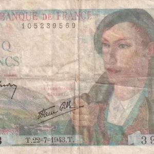 Billet France 5 Francs Berger - 22-07-1943 Série C.43 Premium