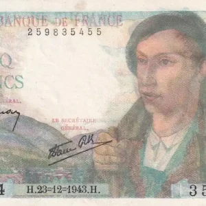 Artisanat Billet France 5 Francs Berger - 23-12-1943 Série Z.104