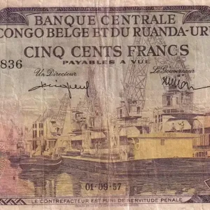 Quantité Limitée Billet Congo Belge 500 Francs - Port - Africain transportant des fruits en pirogue - 01-09-1957 - Série A - P.34