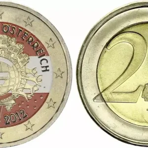 Prix Promo Autriche 2 Euros - 10 ans de l'introduction de l'euro - Colorisée - 2012