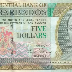 Billet Barbade 5 Dollars - Sir F. Worrell - Trafalgar Square - 2007 - P.67a Remise