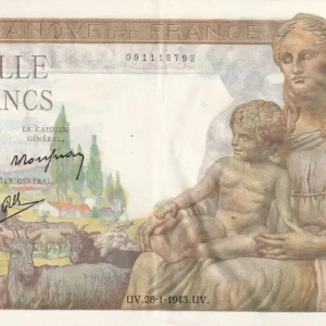 Commander Vite Billet France 1000 Francs - Déesse Déméter - 28-01-1943 - Série T.3645 - F.40.17