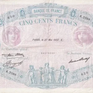 Billet France 500 Francs - Rose et Bleu - 27-05-1937 - Série A.2588 - F.30.38 Haute Qualité