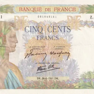 Billet France 500 Francs - La Paix - 26-06-1941 - Série Z.3274 - F.32.19 Meilleur Choix