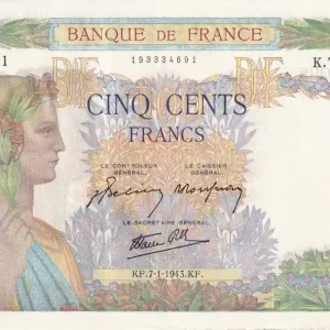 Produit De Marque Billet France 500 Francs - La Paix - 07-01-1943 - Série K.7734 - F.32.44