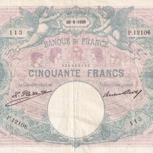Billet France50 Francs - Bleu et Rose - 30-09-1926 - Série P.12106 - F.14.39 Garantie Incluse