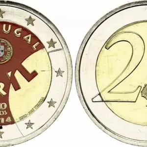 Portugal 2 Euros - 40 ans de la Révolution des illets- Colorisée - 2014 Meilleure Vente