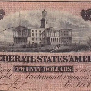 Billet Etats Confédérés d'Amérique 20 Dollars - A.H. Stephens - 1864 - Série VI - Richmond - P.69 Commander Maintenant