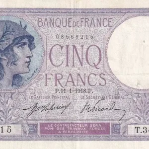 Billet France 5 Francs - Violet - 11-01-1918 - Série T.343 - F.03.02 Offre Spéciale