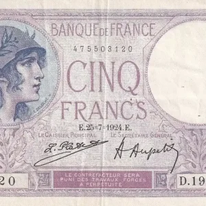 Premium Billet France 5 Francs - Violet - 25-07-1924 - Série D.19021 - F.03.08