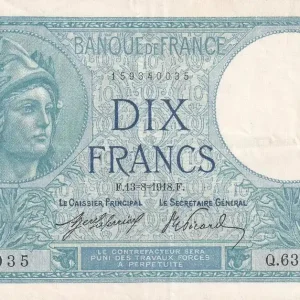 Solde Billet France 10 Francs - Minerve - 13-08-1918 - Série Q.6374 - F.06.03