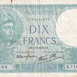 Billet France 10 Francs - Minerve - 07-09-1939 - Série F.71424 - F.07.06 Prix Choc