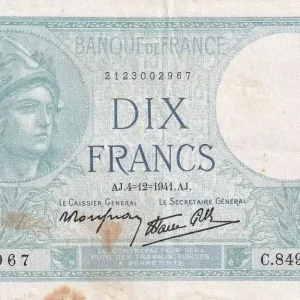Billet France 10 Francs - Minerve - 04-12-1941 - Série C.84921 - F.07.30 Certifié