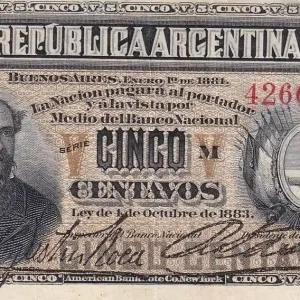 Billet Argentine 5 Centavos - Dr. Nicolas Avellaneda - 1881 - P.5 Prix Bas