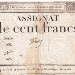 Billet France 100 Francs - 18 Nivose An III - (07.01.1795) - Sign. Vienoz - Série 406 - L.173 Exclusif