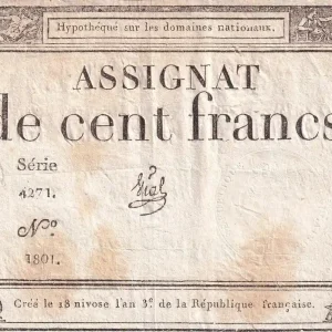 Billet France 100 Francs - 18 Nivose An III - (07.01.1795) - Sign. Vial - Série 4271 - L.173 Nouvelle Collection