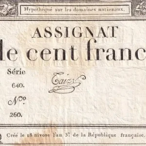 Expédition Rapide Billet France 100 Francs - 18 Nivose An III - (07.01.1795) - Sign. Taizy - Série 640- L.173