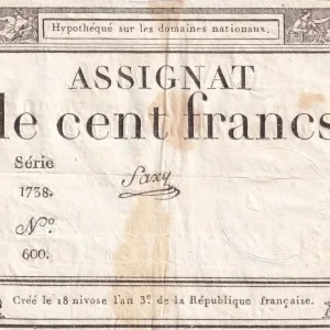 Meilleur Prix Billet France 100 Francs - 18 Nivose An III - (07.01.1795) - Sign. Saxy - Série 1738 - L.173