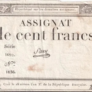 Billet France 100 Francs - 18 Nivose An III - (07.01.1795) - Sign. Saxy - Série 1692 - L.173 Promotion