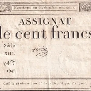 Billet France 100 Francs - 18 Nivose An III - (07.01.1795) - Sign. Perrin - Série 3117 - L.173 Achetez Aujourd’hui