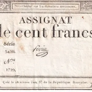 Billet France 100 Francs - 18 Nivose An III - (07.01.1795) - Sign. Perrin - Série 3420 - L.173 Dernier Modèle