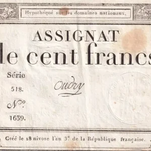 Billet France 100 Francs - 18 Nivose An III - (07.01.1795) - Sign. Oudry - Série 518 - L.173 Authentique