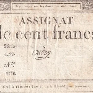 Billet France 100 Francs - 18 Nivose An III - (07.01.1795) - Sign. Oudry - Série 4799 - L.173 Premium