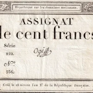 Billet France 100 Francs - 18 Nivose An III - (07.01.1795) - Sign. Ogé - Série 859 - L.173 Nouvel Arrivage