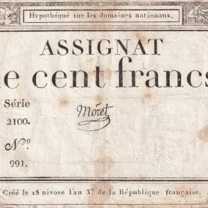 Garantie Incluse Billet France 100 Francs - 18 Nivose An III - (07.01.1795) - Sign. Moret - Série 2100 - L.173