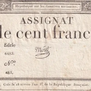 Billet France 100 Francs - 18 Nivose An III - (07.01.1795) - Sign. Moret - Série 4482 - L.173 Paiement Sécurisé
