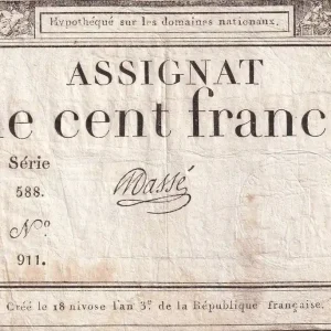 Billet France 100 Francs - 18 Nivose An III - (07.01.1795) - Sign. Massé - Série 588 - L.173 Marque