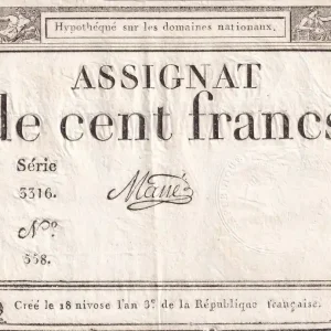 Dernier Modèle Billet France 100 Francs - 18 Nivose An III - (07.01.1795) - Sign. Mané - Série 3316 - L.173