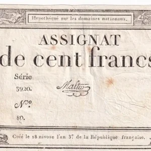 Édition Limitée Billet France 100 Francs - 18 Nivose An III - (07.01.1795) - Sign. Malter - Série 3920 - L.173