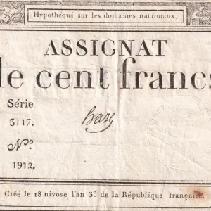 Billet France 100 Francs - 18 Nivose An III - (07.01.1795) - Sign. Haze - Série 3117 - L.173 Original