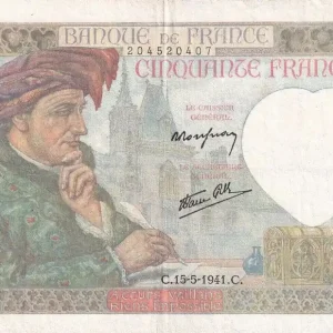 Billet France 50 Francs Jacques Coeur - 15-05-1941 - Série V.82 - F.19.11 Prix Choc