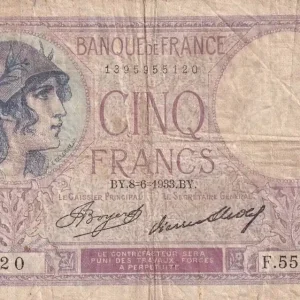 Billet France 5 Francs - Violet - 08-06-1933 - Série F.55839 - F.03.17 Top Qualité
