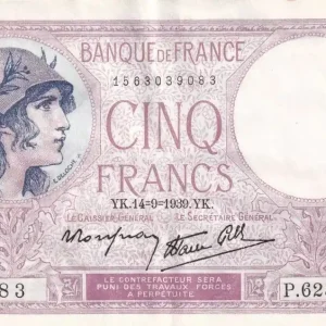 Top Vente Billet France 5 Francs - Violet - 14-09-1939 - Série P.62522-083 - F.04.08