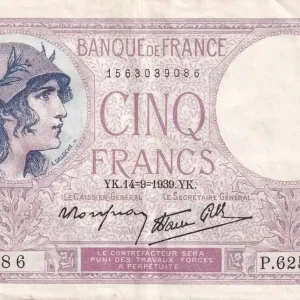 Nouvel Arrivage Billet France 5 Francs - Violet - 14-09-1939 - Série P.62522-086 - F.04.08