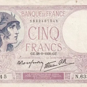 Achat Immédiat Billet France 5 Francs - Violet - 28-09-1939 - Série N.63300 - F.04.10